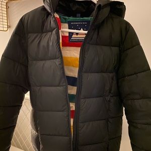 Hudsons Bay striped black puffer jacket